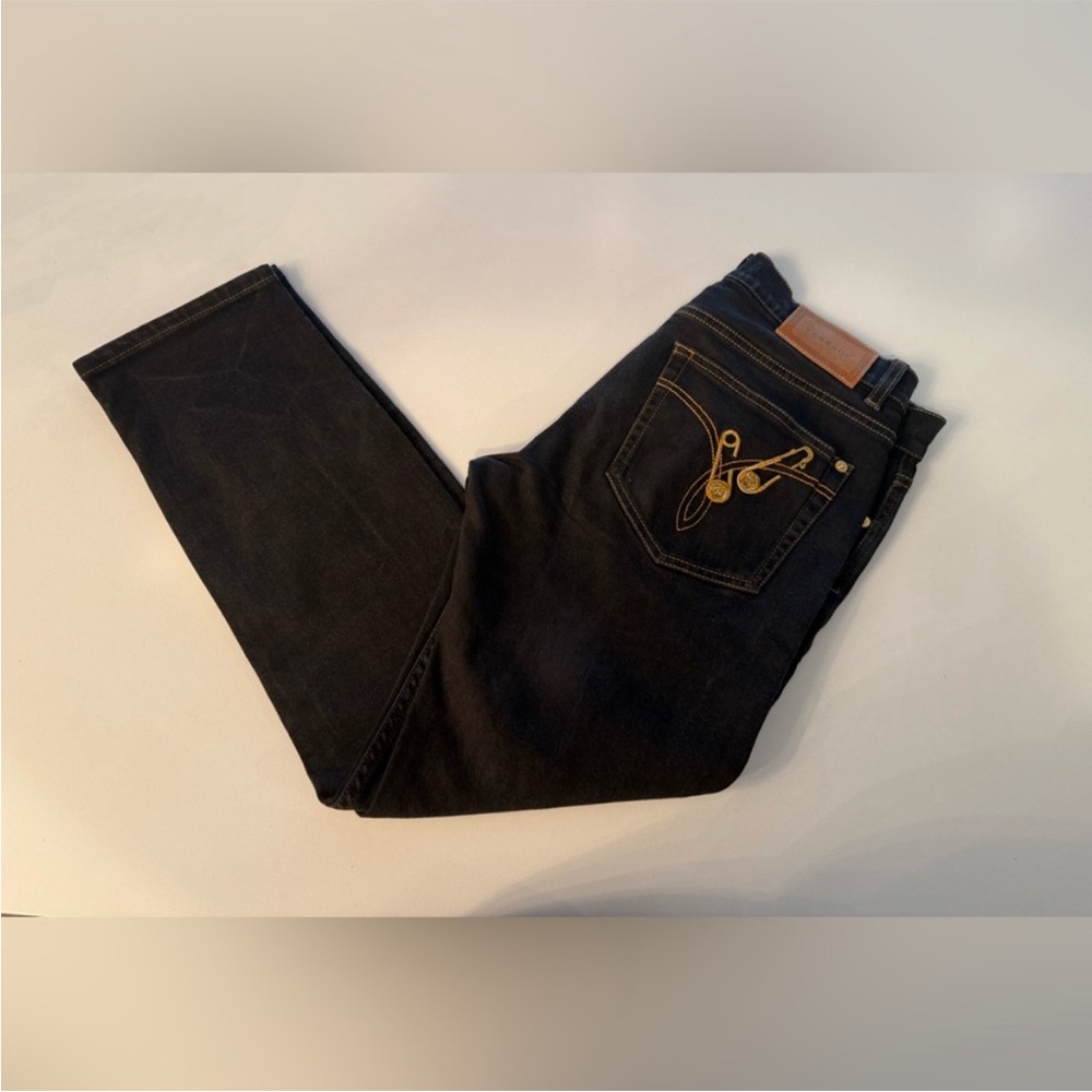 Versace dark blue Jeans with Ornate Gold Embroidery